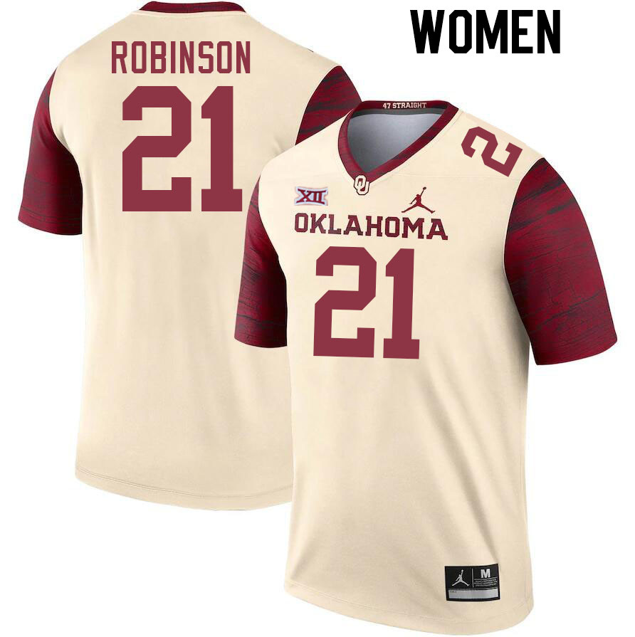 Women #21 Xavier Robinson Oklahoma Sooners College Football Jerseys Stitched-Cream